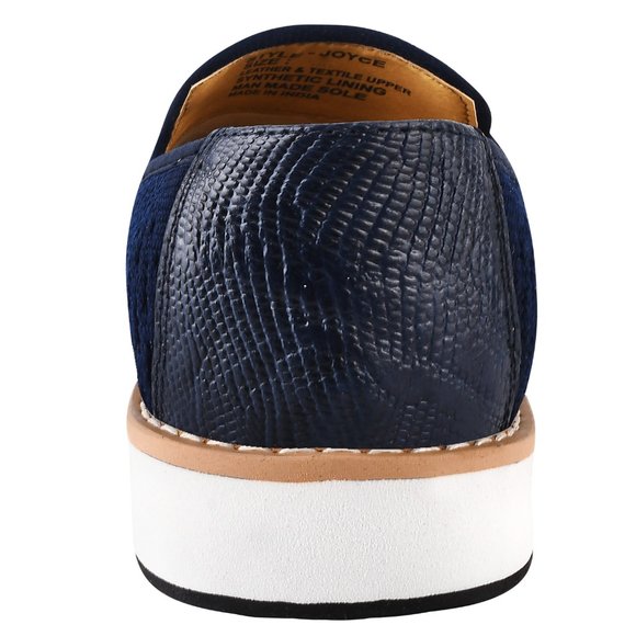 Joyce Boys Textile & Lizard Print Leather Kids Slip on Navy Loafer Shoes - Picture 6 of 7
